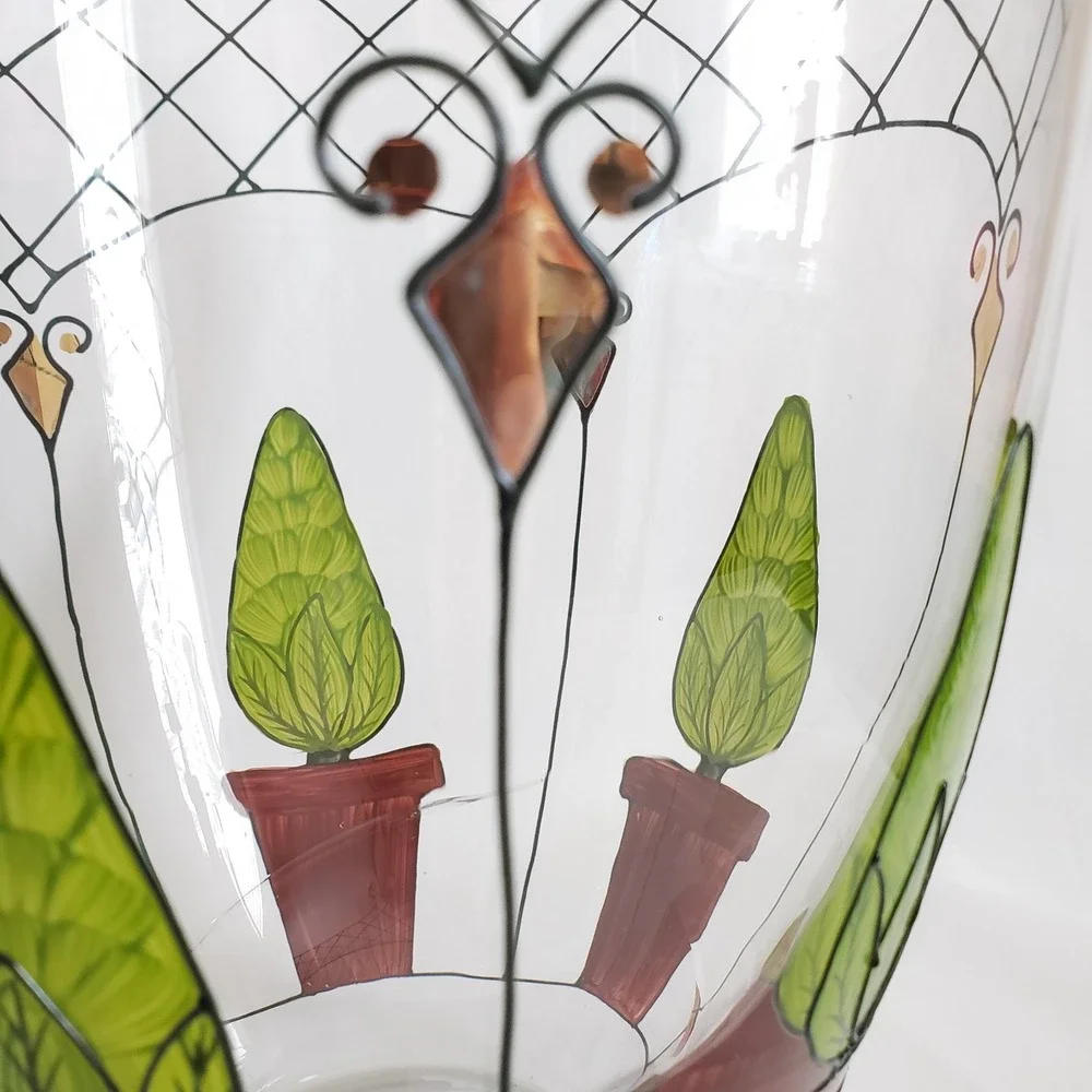 Nagel Large Vase Topiary Planter Painted Glass 9.375 in x 7.5 in Made In Germany